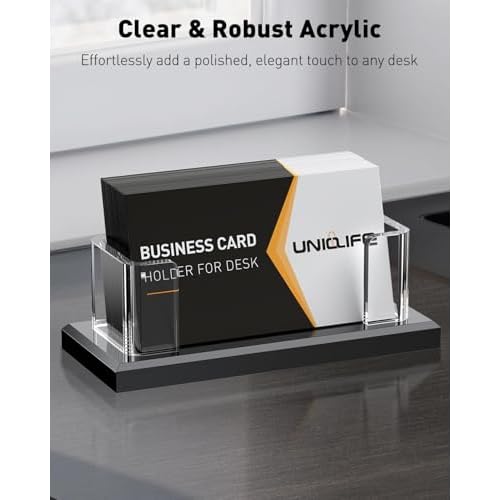 Uniclife Acrylic Business Card Holder for Desk 1 Slot Clear Horizontal Business Card Stand for Men & Women Desktop Name Card Display Stand Card Organizer for Office Home Exhibition, 60 Card Capacity