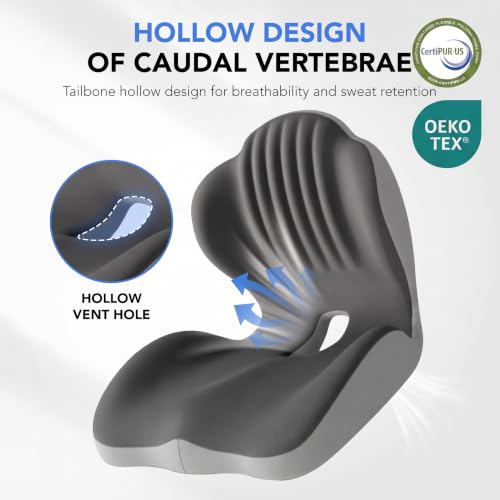 LVGREEEN Dark Grey Ergonomic L-Shaped Memory Foam Seat Cushion - 16.5x15.8x13.4 inches