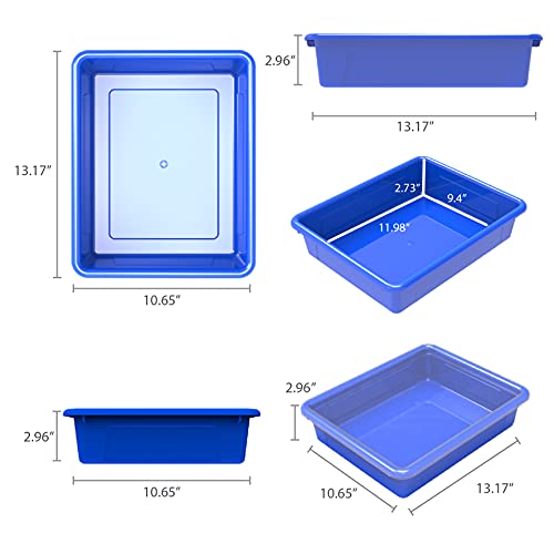 Storex Letter Size Flat Storage Tray – Organizer Bin with Non-Snap Lid for Classroom, Office and Home, Blue, 5-Pack (62536U05C)