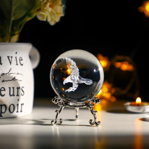 Eagle 3D Laser Engraved Crystal Ball Paperweight 60mm with Stand - Clear Gift