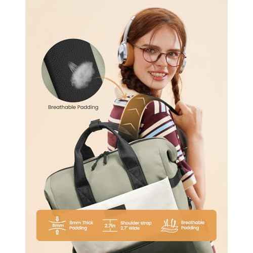 LOVEVOOK Laptop Backpack for Women, 17.3 Inch Work Travel Backpack Purse for School College Bookbag for Teen Girls Cute Computer Bag for Teacher Nurse Business, Green-Beige