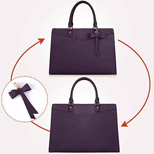 RAINSMORE Laptop Bag for Women 15.6 Inch PU Tote Bag Business Work Bag Waterproof Briefcase Computer Tote Lightweight Handbag Shoulder, Dark Purple