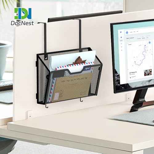 Docnest 6 Pack Hanging Wall File Holders, Mesh Wall Letter File Holder, Wall Mounted Mail Paper Document Folder Holder with Hooks for Office, Home, School, Black