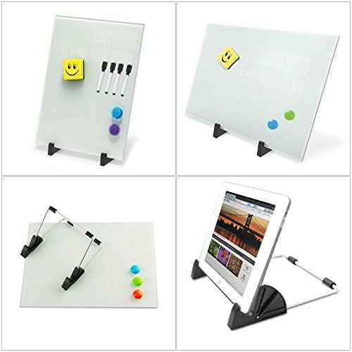 Magnetic Small Glass Whiteboard Desktop, ZHIDIAN 14x10 Portable Tempered Glass Dry Erase Board Panel with Adjustable Stand for Desk, Tabletop Glass Writing Board Easel for Office Home