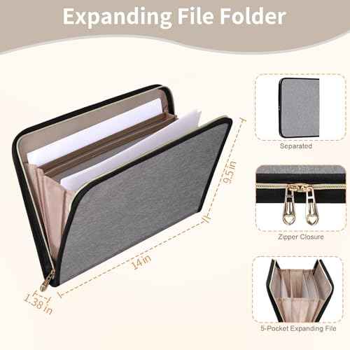 ESTARER Teacher Tote Bag for Women 2Pcs, 15.6'' Laptop Work Bag Computer bag w/Expandable File Folder, Large Water-Resistant Messenger Shoulder bag w/Insulated Pocket for Office/Travel/College, Grey