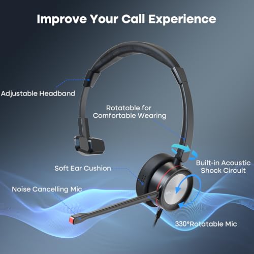 MKJ Telehone Headset for Cisco IP Phone, Wired Headphone with Microphone Noise Cancelling, Office Phone Headset with RJ9 Jack for Cisco CP-7821 7841 7861 7942G 7945G 7960G 7965G 7970G 8841 8865 9975