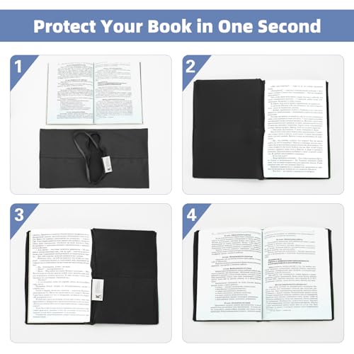 KICNIC Black Fabric Book Cover for Hardcover 6x9 Inch Adjustable Reusable