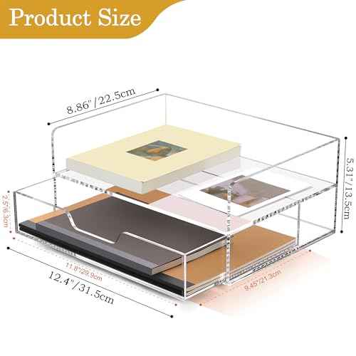 SANRUI Desk Organizer with Sliding Drawer Desk Organizers and Accessories for Office Organization and Storage, Acrylic File Organizer Drawer Stackable 2-Tier Paper Organizer,Clear