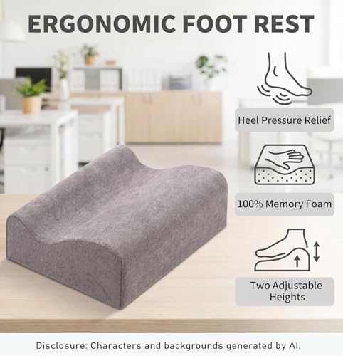 COMFelicify Dark Gray Under-Desk Memory Foam Foot Rest for Heel Support and Leg Comfort