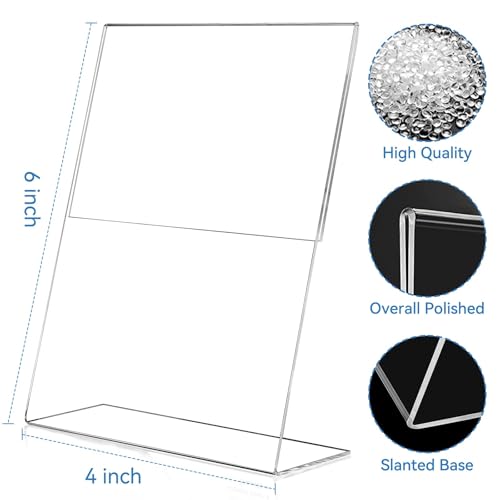EHWINE Acrylic Sign Holder 4x6 Inch Vertical 6 Pack Tabletop Display Stand