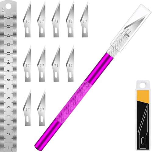 Purple DIYSELF Craft Hobby Knife Set with 10 Extra #11 Blades & 6-Inch Ruler
