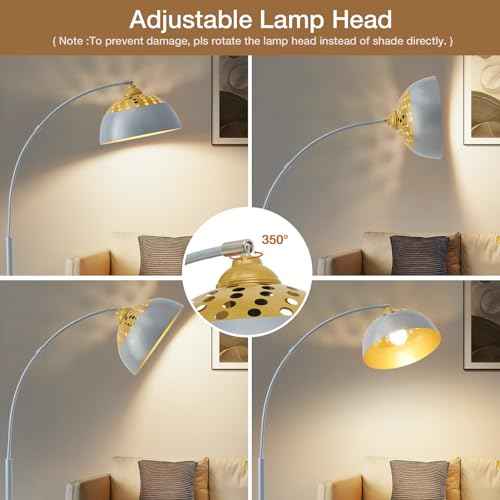 Arc Floor Lamps for Living Room, 71" Standing Lamp with Adjustable Lamp Head, Silver Metal Tall Lamps with Foot Switch, Arched Reading Light for Bedroom, Office, 9W 3 Color Temperatures Bulb Included