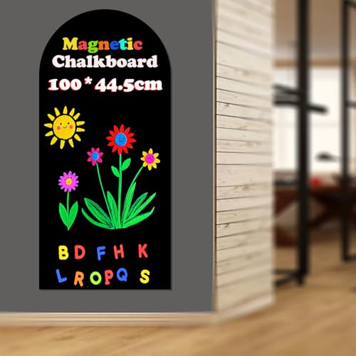 Magnetic Chalkboard Wall Arch Decal 39.3"x17.5" Contact Paper Peel and Stick for Walls Self Adhesive Magnetic Wall Board Sticker with 36 Magnet Letters for Kid Black Chalk Board Wallpaper Roll