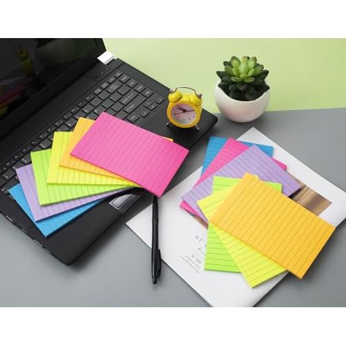 (12 Pack) Lined Sticky Notes 4x6 in Ruled Stickies Super Sticking Power Memo Pads Bright Colors
