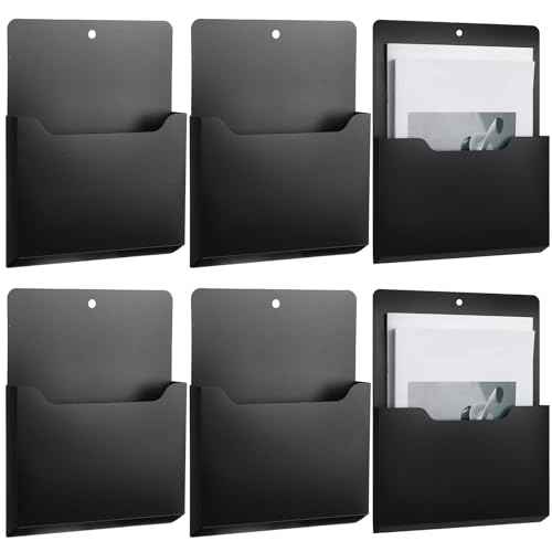 Qunclay 6 Pack Magnetic File Holder Magnetic Paper Holder Fridge Magnet Organizer Letter Size Fridge Pockets Storage Mail Planner Wall File Organizer for Refrigerator Locker Whiteboard (Large)