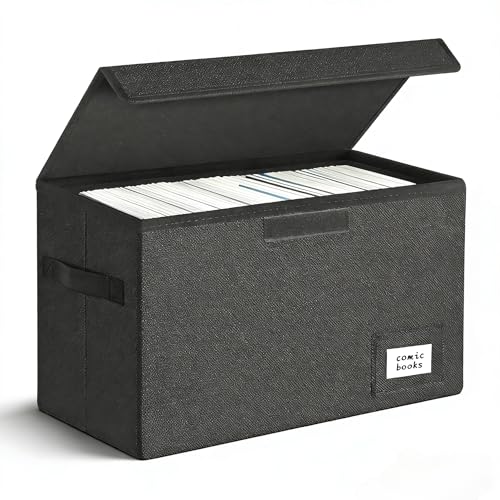 Leffis 1 Pack Black Comic Book Storage Box 15.5 x 7.5 x 11.3 inches - Space-Saving, Durable PVC Organizer