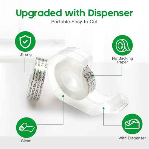 Double Sided Tape Light Duty, 4 Pack, 1/2 x 300 inches, Narrow Double Stick tape with Dispenser for Crafts, Arts Projects, Gifts Wrapping, Alternative to Scrapbook Tape, Office and School Supplies.