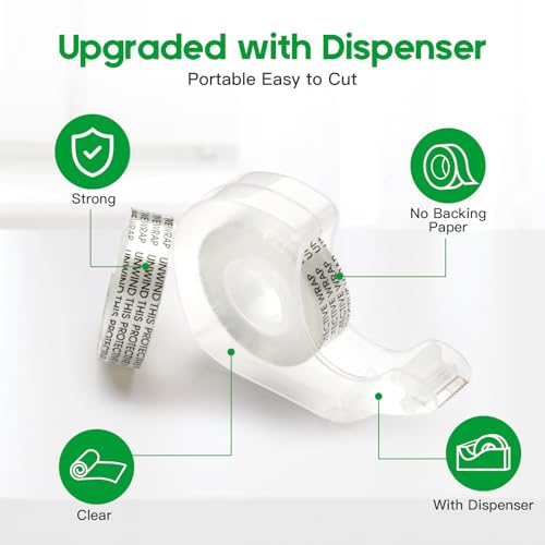 LOCKLOCK Double Sided Tape 4 Pack, Light Duty Dispenser, 1/2 x 300 Inch for Crafts & Office