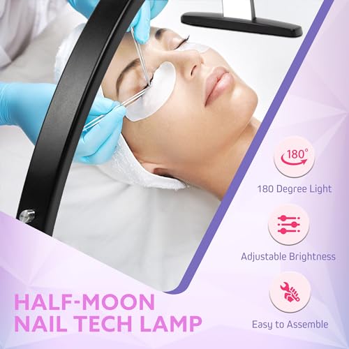 Half Moon Light for Nail Desk, ? 2000 Lumen Half Moon Aluminum Table Lamp Nail Desk Lamp with Wire Controller & Remote, LED Brightness for Beauty Tattoo Crafts, Eyelash Makeup, Lash Tech Black