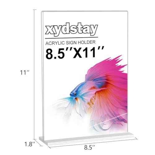 8.5 x 11 Acrylic Sign Holder 2 Pack, Vertical T Shape Clear Plastic Menu Holder, Unbreakable Table Sign Holder for Restaurant, Office, School, Store and Home Use