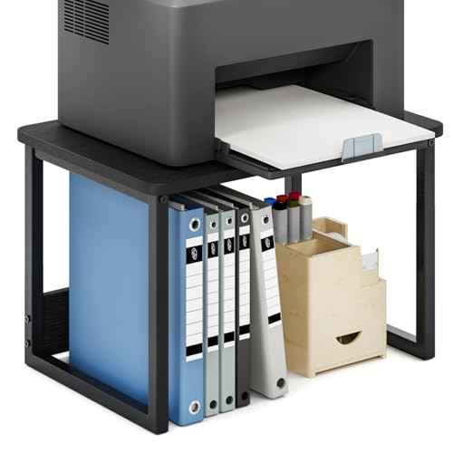 MARTY Printer Stand with Storage for Desk, Desktop Printer Stand Shelf Organzier for Home/Office Heavy Duty Printer Riser Under Desk Small Printer Table for Fax Machine Copier Scanner(Black)