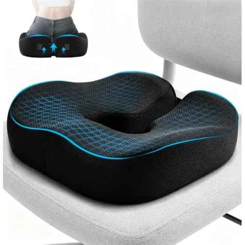 Extra-Dense Seat Cushions for Office Chairs, Orthopedic Seat Cushion for Desk Chair, Car, Wheelchair, Ergonomic Sciatica Support, Hip & Tailbone Pain Relief Cushion for Long Sitting (Black)