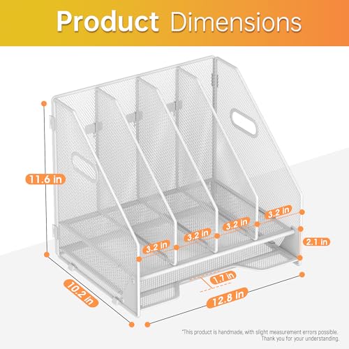 Docnest White Mesh Desk File Organizer with 4 Vertical Compartments - Model White-4 Compartments