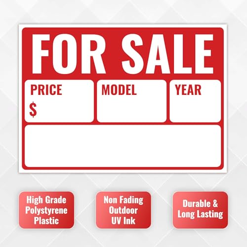 Venicor 2-Pack Car For Sale Signs 14x10 Inches Weatherproof Plastic Model Year 14x10