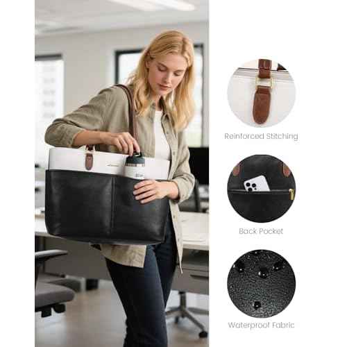 LOVEVOOK Laptop Tote Bag for Women, 17.3 inch Laptop Work Bags for Teacher with Cup Holder