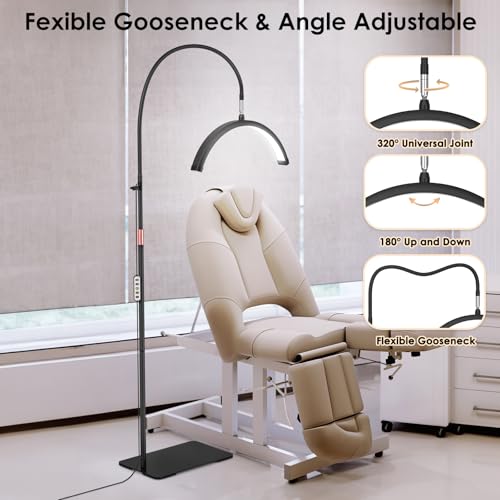 Half Moon Light for Lash Tech, Gooseneck Lash Lamp with Phone Holder for Eyelash Nail Art Tattoos Skincare, LED Floor Lamp Esthetician Light with 5 Color Temperatures & Brightness Setting
