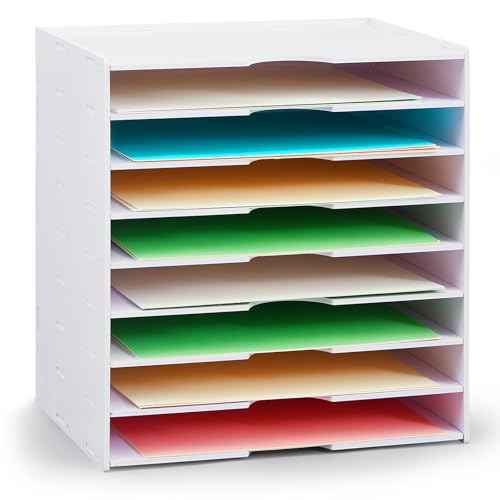 Juexica 9 Tier Scrapbook Paper Trays Organizer Stackable Paper Storage for Desk - Desktop File Organizer for Home Office Classroom Decorations, 14.2 x 10 x 15.4 Inch