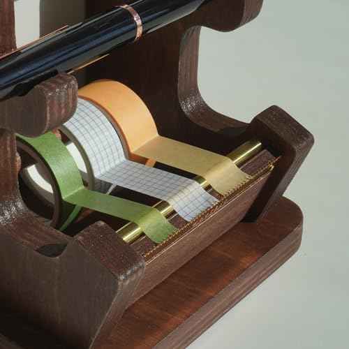 Pen Tray, Masking Tape Dispenser Holder with Note Storage, Walnut Wood (Walnut)