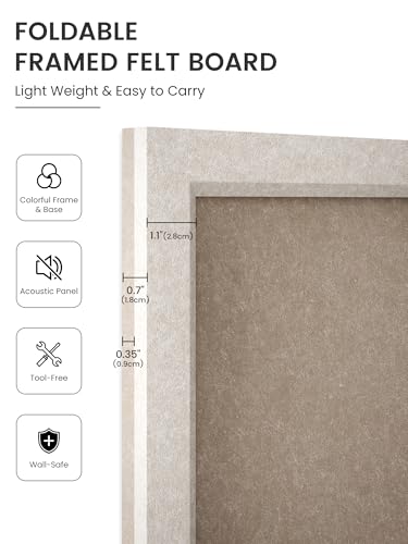 Fluxynara Khaki Felt Bulletin Board 23.6 x 17.5 Inches Foldable Modern Office Decor