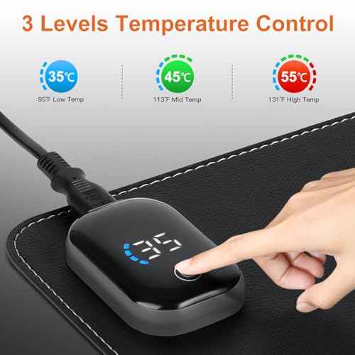 Heated Mouse Pad, Warm Desk Pad,Heated Large Desk Mat with 3 Levels Heating,Gaming Mouse Pad Foot Warmer Pad for Home Office(Upgrade Version,Black,31.5" x 13")