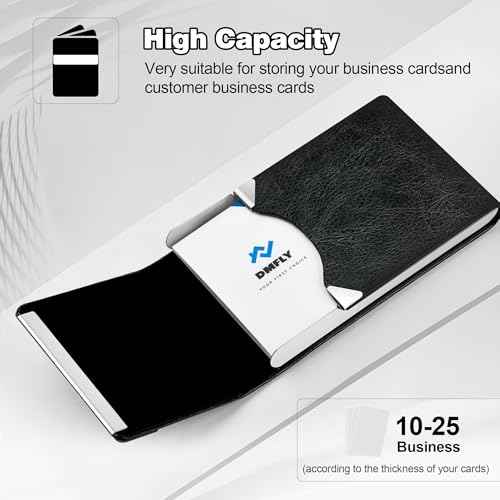Business Card Holder for Women or Men, Business Card Case with PU Leather and Stainless Steel, Slim Metal Case with Magnetic Closure for Business Meeting Use