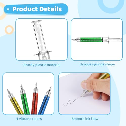 200 Pcs Syringe Pens Bulk, Retractable Fun Nurse Pens, Multi-Color Novelty Ballpoint Pens, Pretend Party Favors, Nursing School Supplies, Unique Gifts for Nurses, Doctors, Black Ink (200)