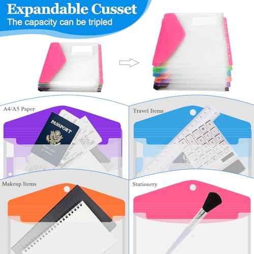 36 Pack Binder Folders with Pockets 11 Holes Expandable Dividers for 2/3/4 Ring Document Pouch with Snap Button & Label Loose-Leaf Transparent Binder Organizer for School Home Office