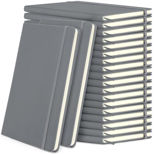 Honoson 20 Pack Lined Journal Notebooks A5 Hardcover Executive Notebook 5.5" x 8.3" PU Leather Wide Ruled Journals Bulk with Elastic Band for Home Business Office School Supplies(Gray)