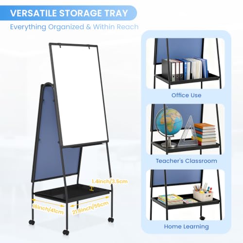 MAKELLO 36x24 Double-Sided Whiteboard Classroom Easel with Storage & Adjustable Height