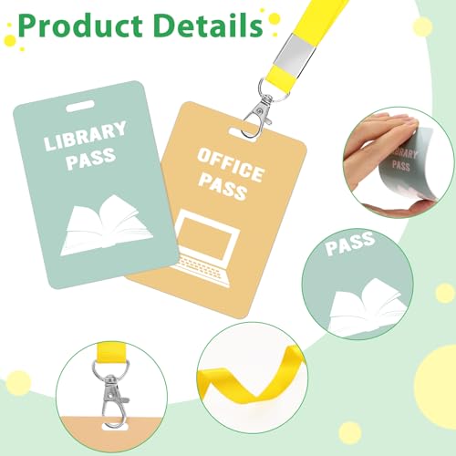 Classroom Hall Passes with Lanyards - 6 Colorful Student Passes Set