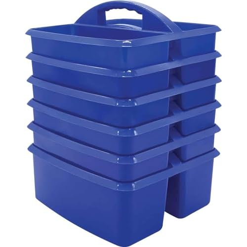 Teacher Created Resources Blue Portable Plastic Storage Caddy 6-Pack for Classrooms, Kids Room, and Office Organization, 3 Compartment