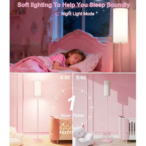 luckystyle LED Floor Lamp for Living Room, Dimmable Tall Lamps with Foot Switch,Remote Custom Color Temperature Pink Pole Lamp with Lampshade,12W Led Bulb Standing Lamps for Bedroom Office Kid Room