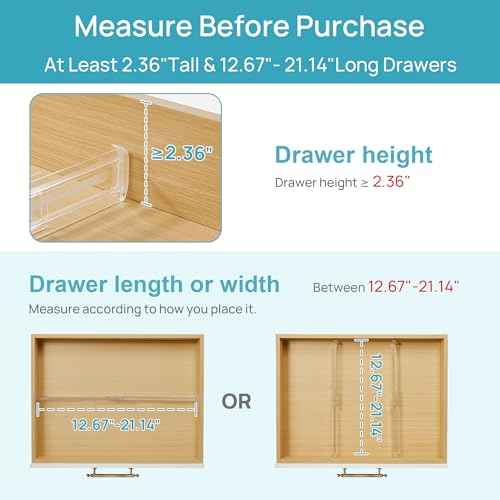Vtopmart 4 Pack Shallow Drawer Dividers, 2.36" High 12.67"-21.14" Adjustable Expandable Kitchen Drawer Organizer, Clear Plastic Organizer Separators for Flatware, Utensil, Cutlery, Underwear, Clothes