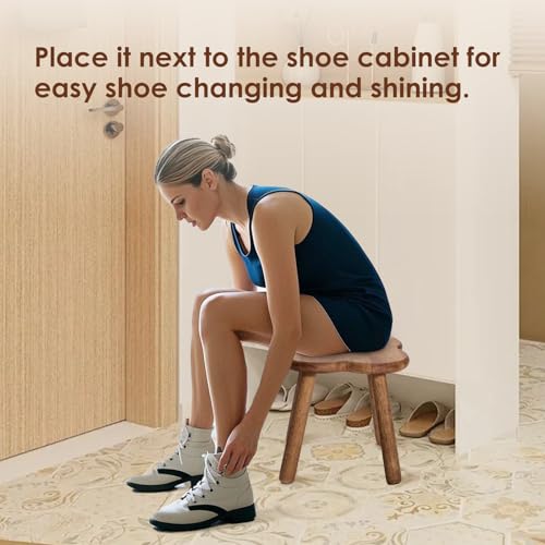 11.6in Solid Wood Step Stool for Adults — Multi-Purpose Small Wooden Foot Stool