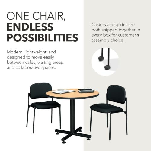 HON Scatter Guest Chair, Armless, Black Fabric – Black Back, 4-Stack, 250 lb