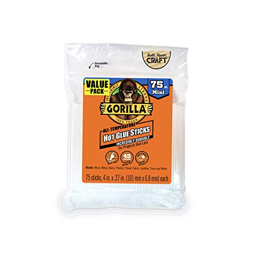 Gorilla Clear Mini Hot Glue Sticks 75 Count - 4 Inch Crafting Adhesives