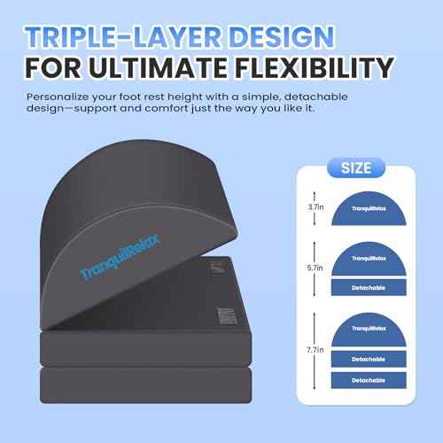 Foot Rest for Under Desk at Work, Gaming Accessories Foot Stool with 3 Adjustable Heights & Washable Cover, Comfortable Office Desk Accessories, Footrest for Office, Home and Car (Gray)