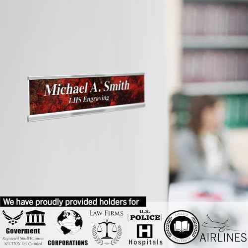 Engraved Name Plates for Desk and Door Signs Personalized Brushed Brass Plastic Nameplate with Black Letters - Made in USA 2x8 M6