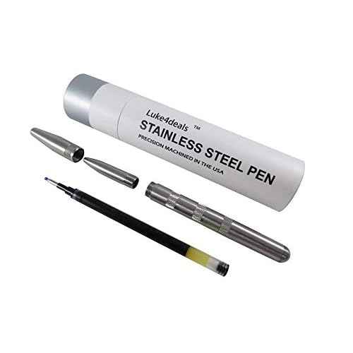Solid Stainless Steel Pen - Machined Ballpoint Pen, Pocket Pens, Fine Point, Gel Ink, Made in the USA (Stainless Steel)