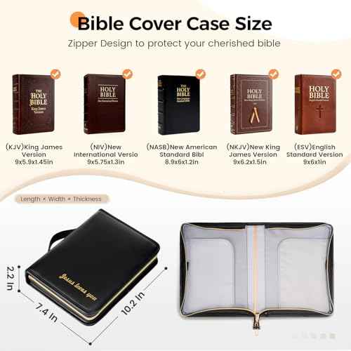 Ytonet Bible Bags for Women - Premium PU Leather Bible Tote Bag with Zippered Bible Cover Case, Elegant Church Bag with Cross Zipper Design for Bible Study Supplies, Christian Christmas Gift, Black